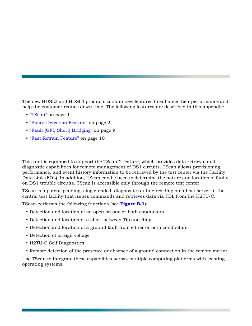Appendix b, hdsl2 features, Hdsl new enhanced feature overview, Tscan | In detail in, Appendix b hdsl2 features | ADTRAN HDSL2 User Manual | Page 73 / 90