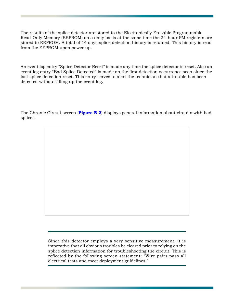 Eeprom support, Event support, Splice detection screens | Chronic circuit screen | ADTRAN HDSL2 User Manual | Page 76 / 90