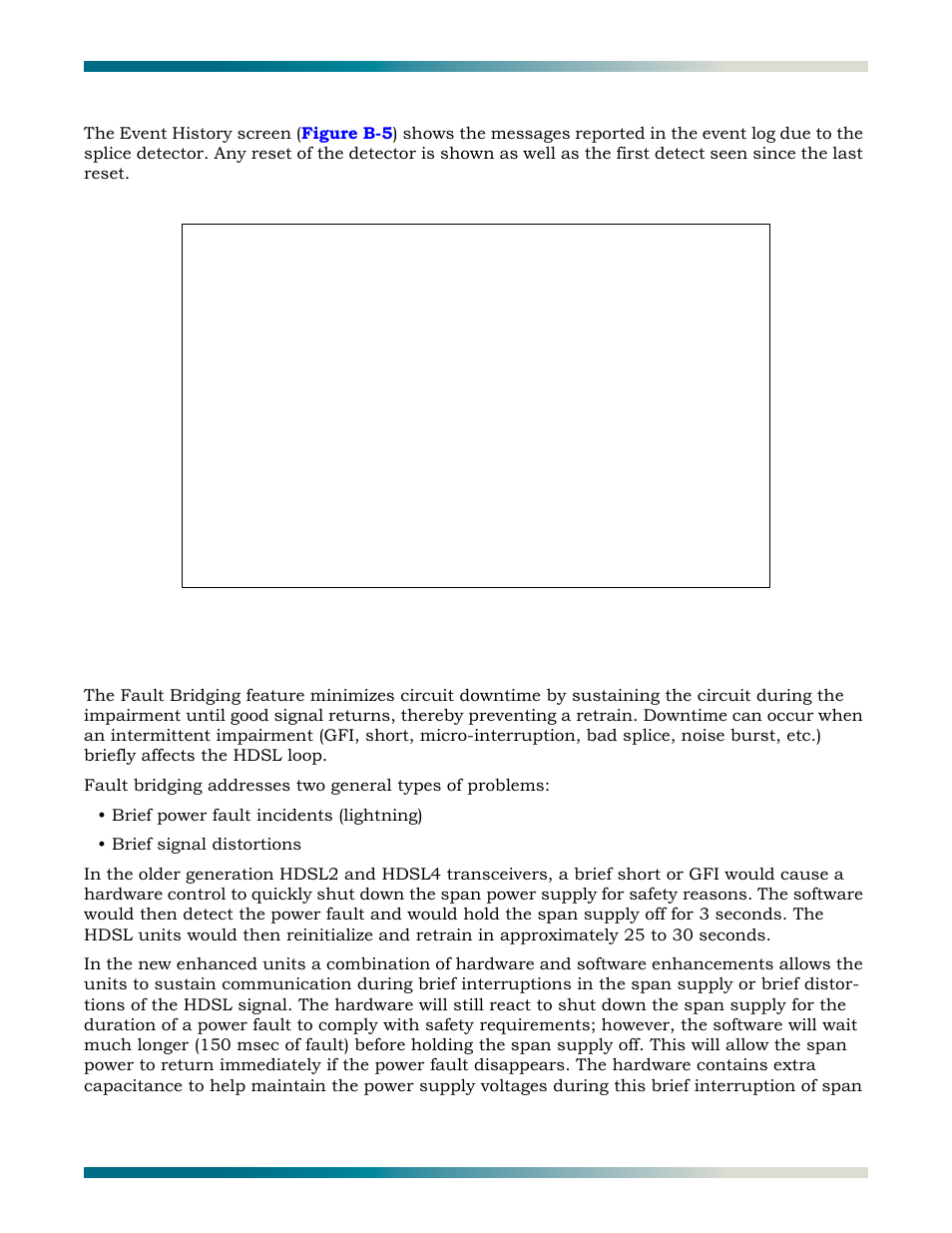 Event history screen, Fault (gfi, short) bridging | ADTRAN HDSL2 User Manual | Page 81 / 90