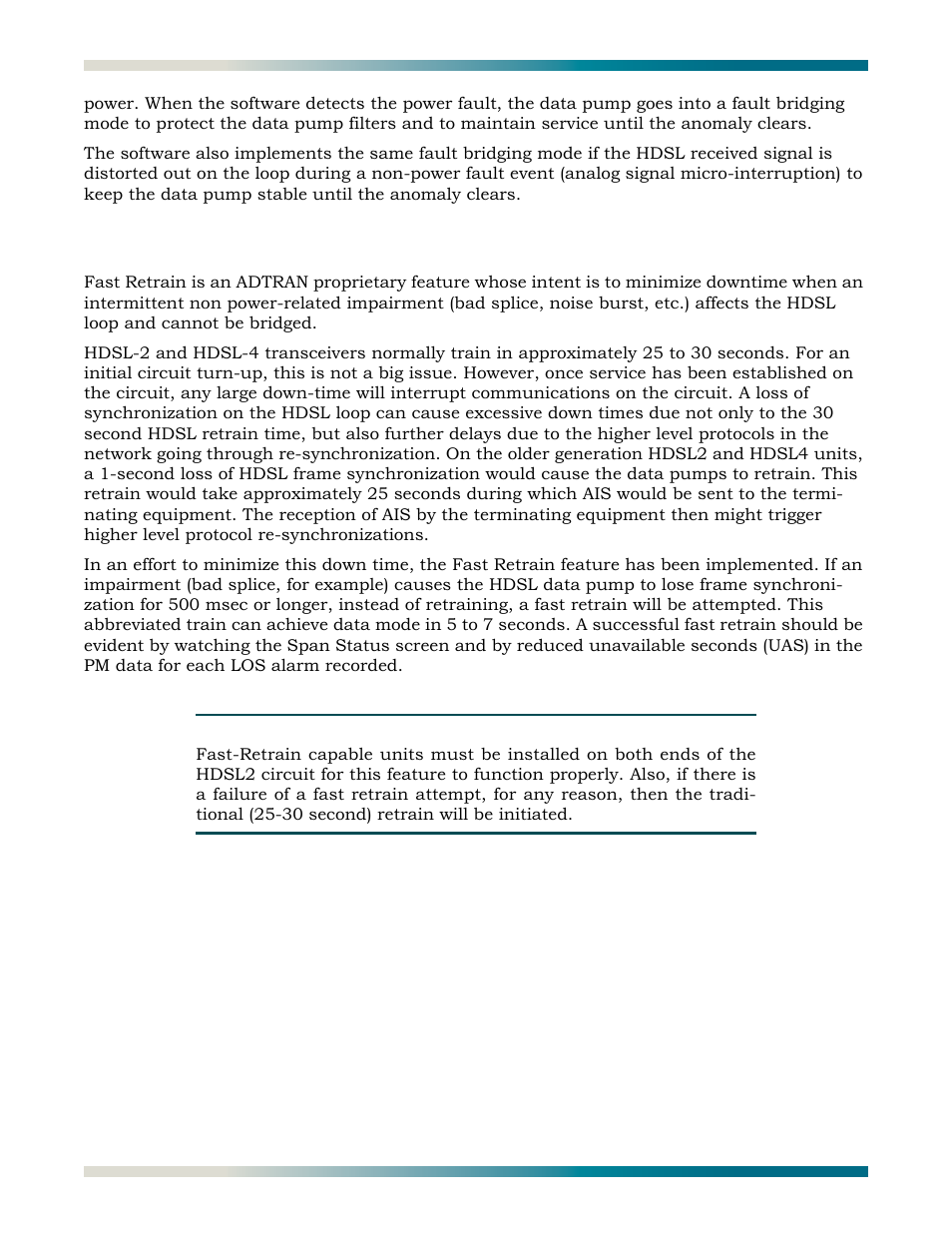 Fast retrain feature | ADTRAN HDSL2 User Manual | Page 82 / 90