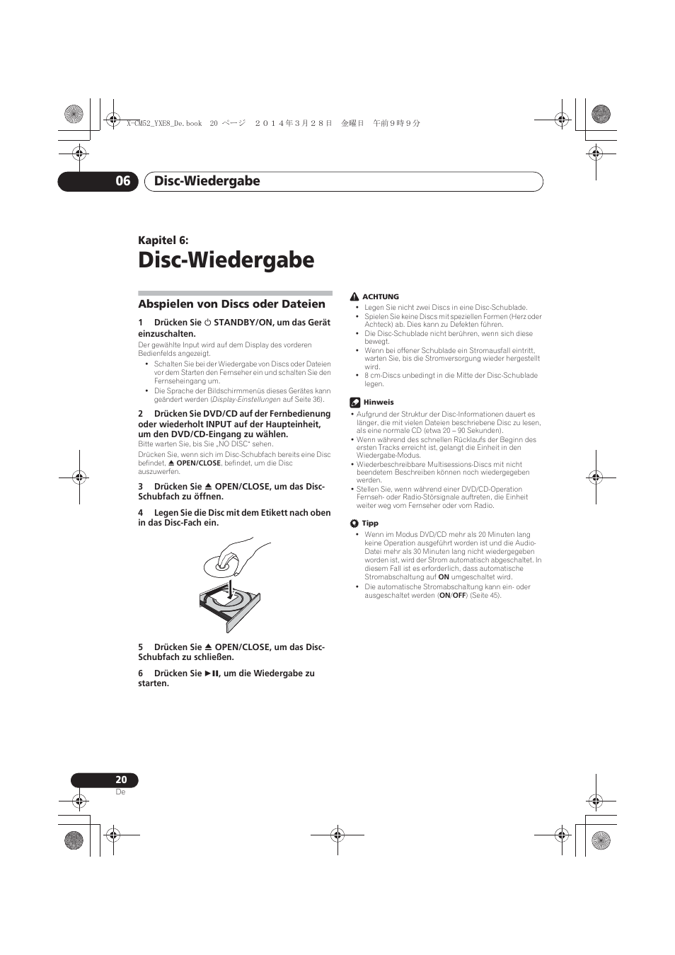 06 disc-wiedergabe, Abspielen von discs oder dateien, Disc-wiedergabe | Disc-wiedergabe 06, Kapitel 6 | Pioneer X-CM52BT-W User Manual | Page 108 / 268