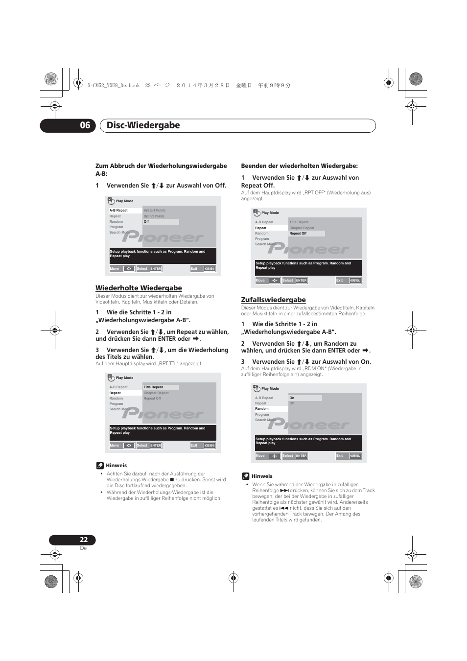 Wiederholte wiedergabe, Zufallswiedergabe, Disc-wiedergabe 06 | Pioneer X-CM52BT-W User Manual | Page 110 / 268