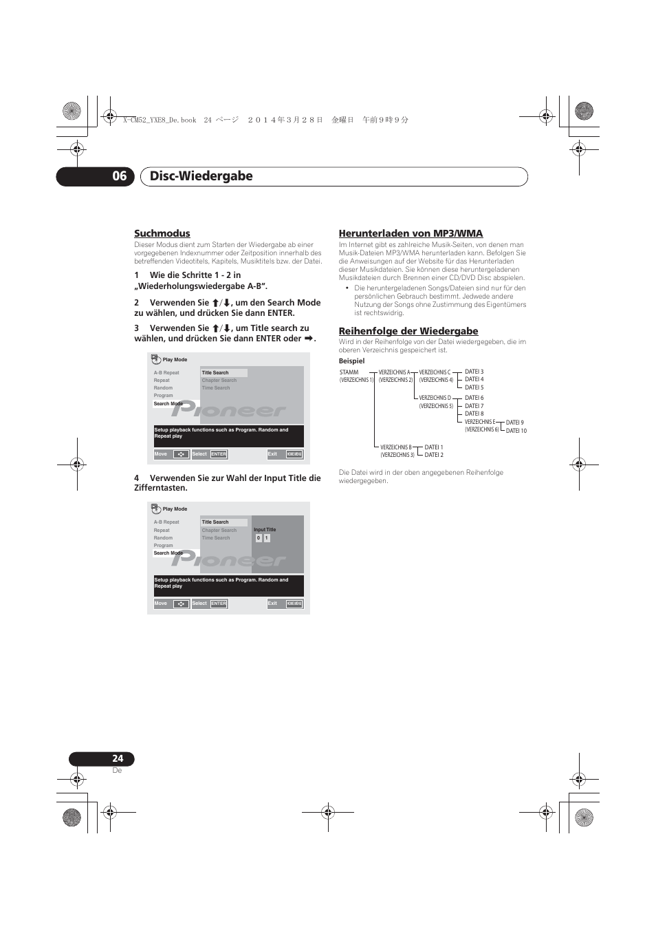 Suchmodus, Herunterladen von mp3/wma, Reihenfolge der wiedergabe | Disc-wiedergabe 06 | Pioneer X-CM52BT-W User Manual | Page 112 / 268