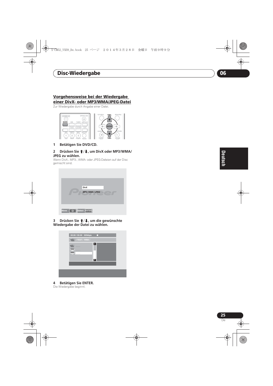 Vorgehensweise bei der wiedergabe einer divx- oder, Mp3/wma/jpeg-datei, Disc-wiedergabe 06 | Pioneer X-CM52BT-W User Manual | Page 113 / 268