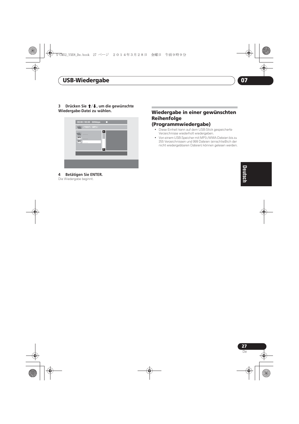 Wiedergabe in einer gewünschten reihenfolge, Programmwiedergabe), Usb-wiedergabe 07 | Pioneer X-CM52BT-W User Manual | Page 115 / 268