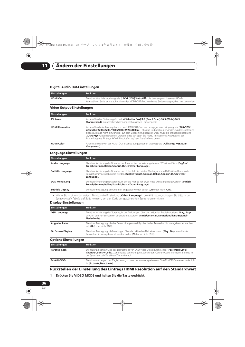 Auf den standardwert, Ändern der einstellungen 11 | Pioneer X-CM52BT-W User Manual | Page 124 / 268