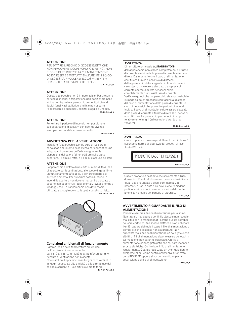 Prodotto laser di classe 1 | Pioneer X-CM52BT-W User Manual | Page 134 / 268