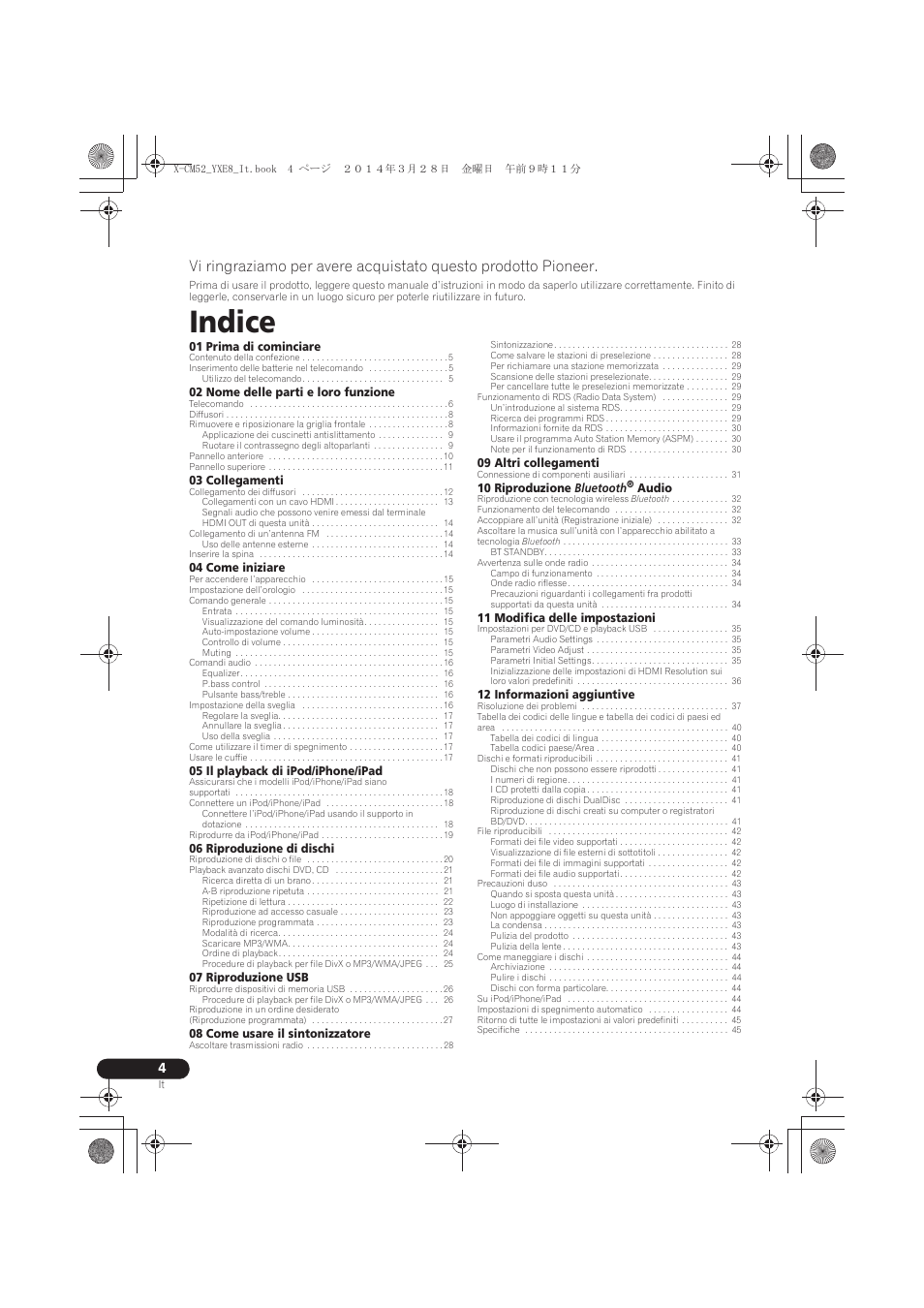 Istruzioni per l’uso, Indice | Pioneer X-CM52BT-W User Manual | Page 136 / 268