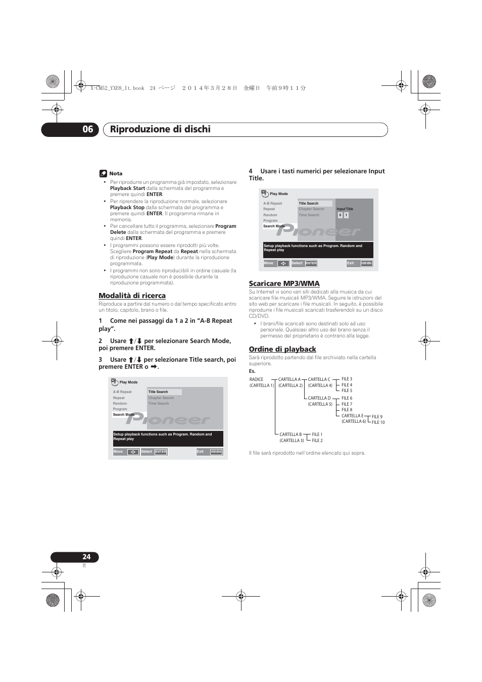 Modalità di ricerca, Scaricare mp3/wma, Ordine di playback | Riproduzione di dischi 06 | Pioneer X-CM52BT-W User Manual | Page 156 / 268