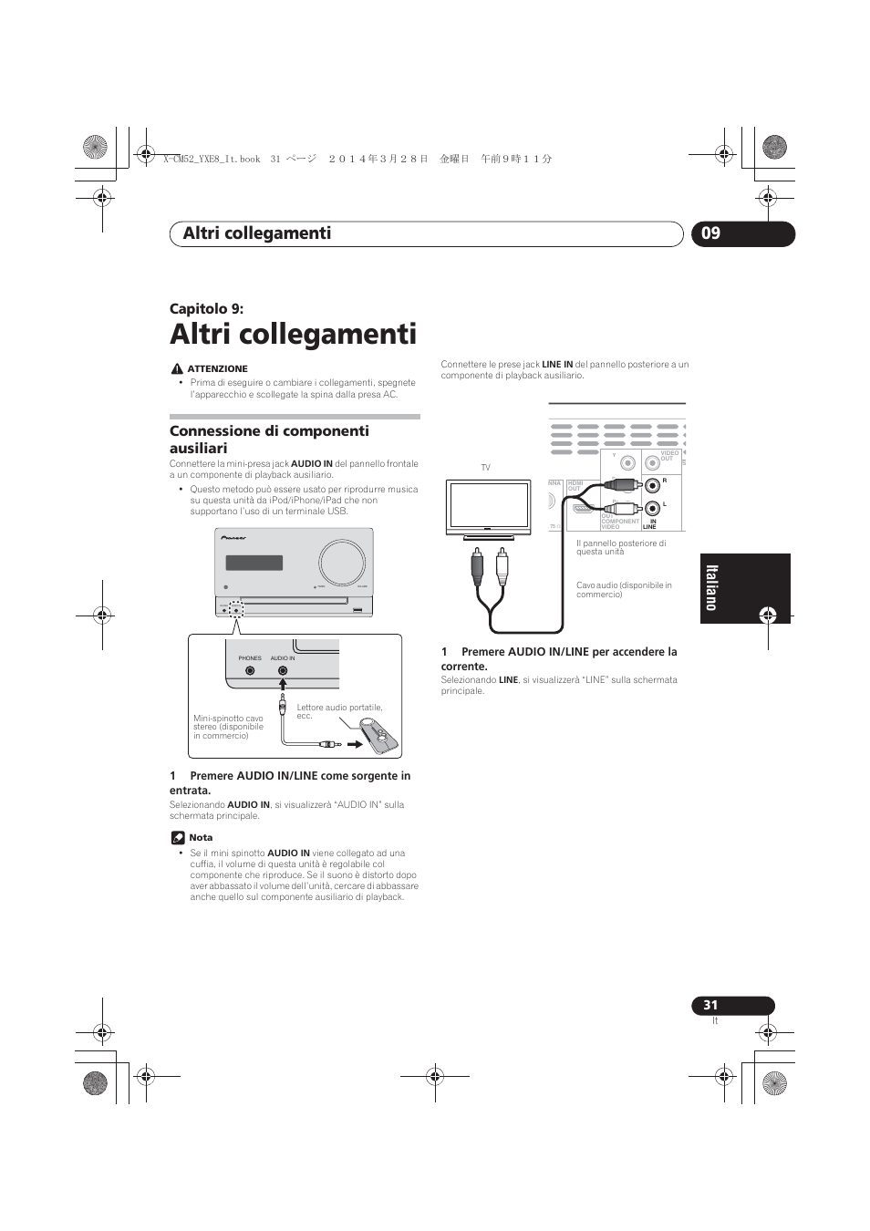 09 altri collegamenti, Connessione di componenti ausiliari, Altri collegamenti | Altri collegamenti 09, Capitolo 9 | Pioneer X-CM52BT-W User Manual | Page 163 / 268