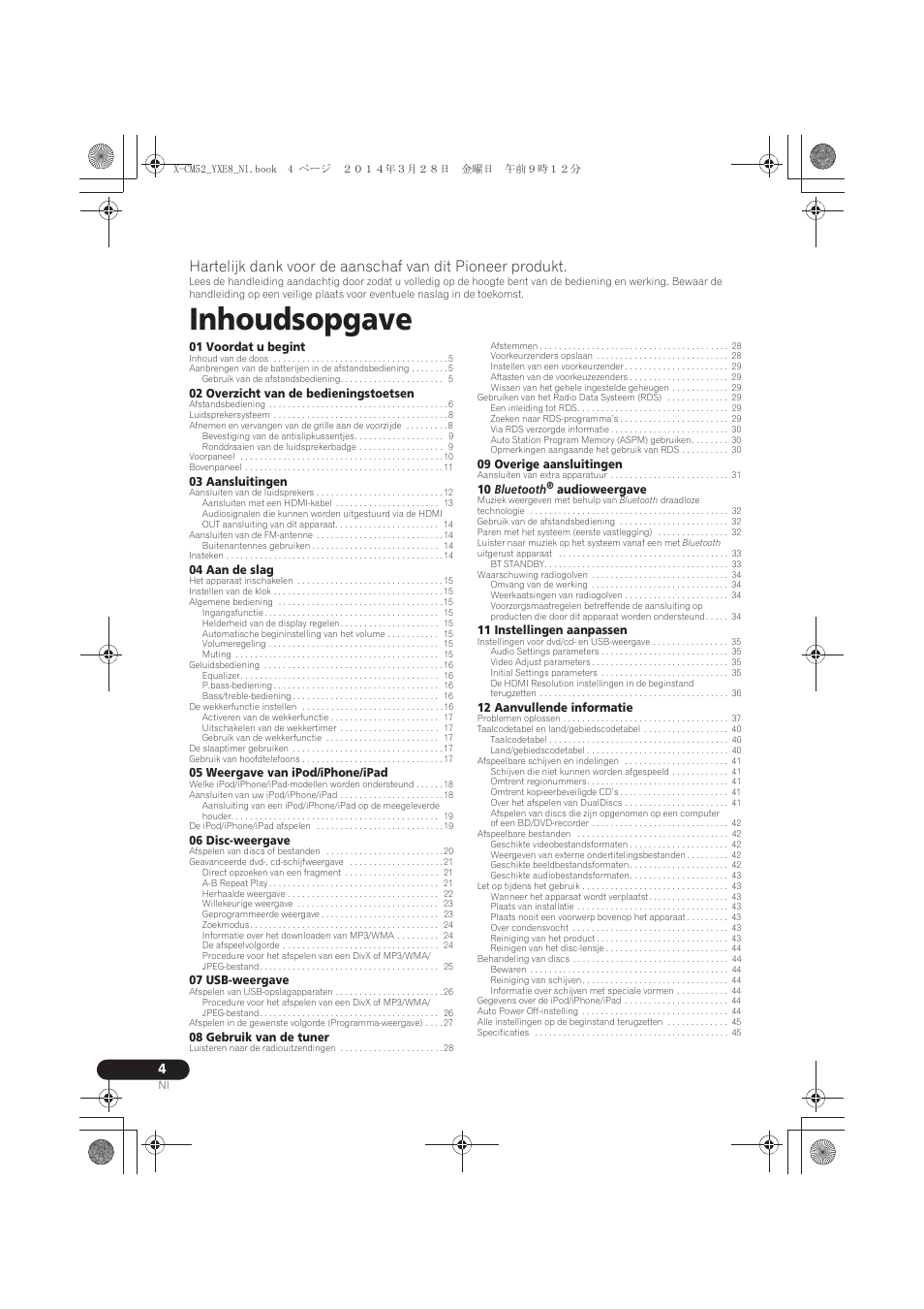 Handleiding, Inhoudsopgave | Pioneer X-CM52BT-W User Manual | Page 180 / 268