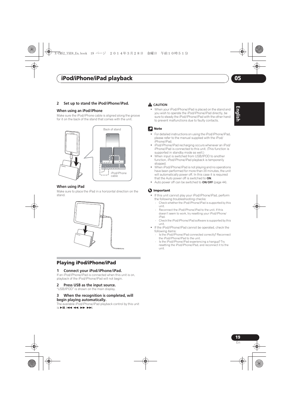 Playing ipod/iphone/ipad, Ipod/iphone/ipad playback 05, English | Pioneer X-CM52BT-W User Manual | Page 19 / 268
