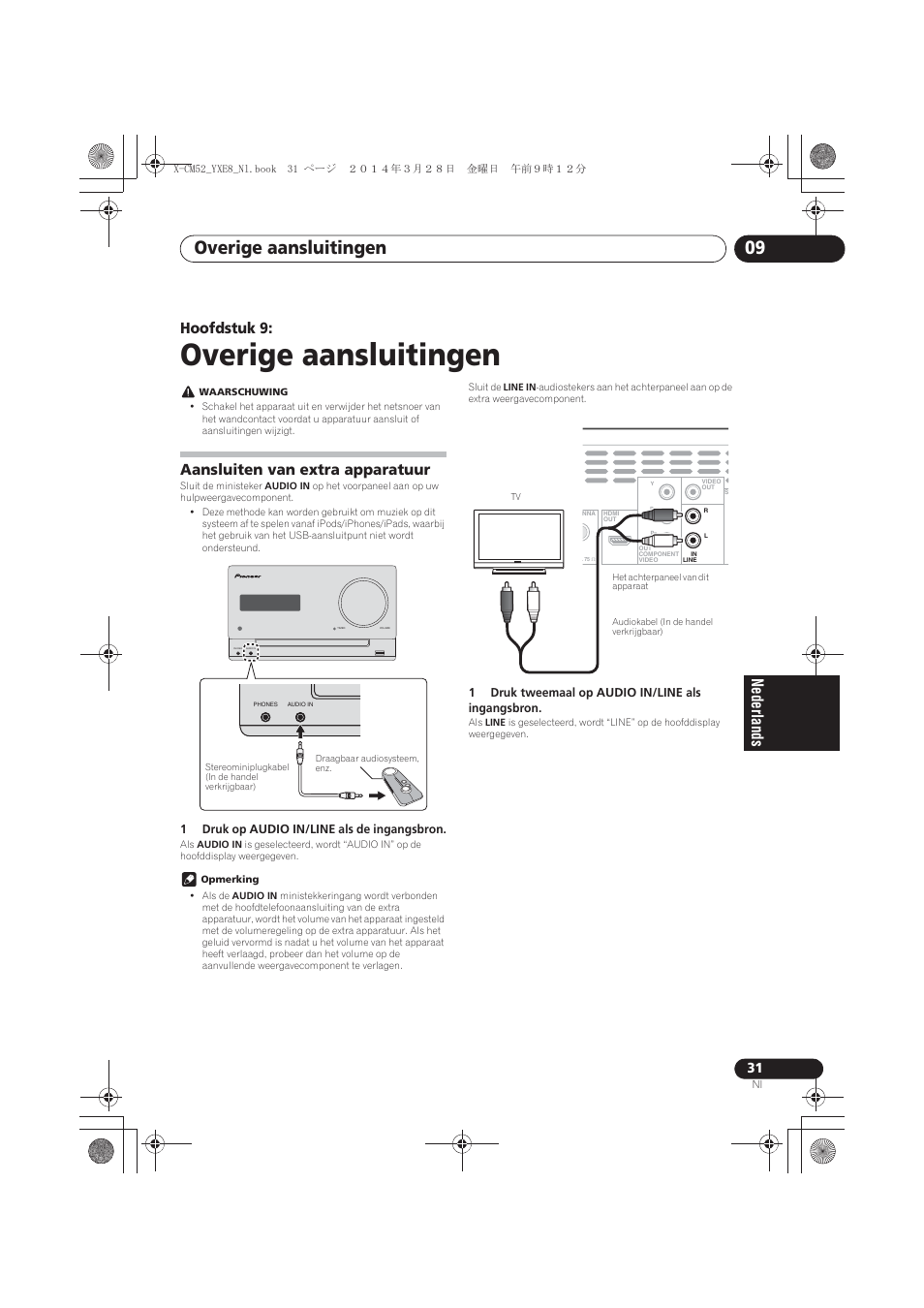 09 overige aansluitingen, Aansluiten van extra apparatuur, Overige aansluitingen | Overige aansluitingen 09, Hoofdstuk 9 | Pioneer X-CM52BT-W User Manual | Page 207 / 268