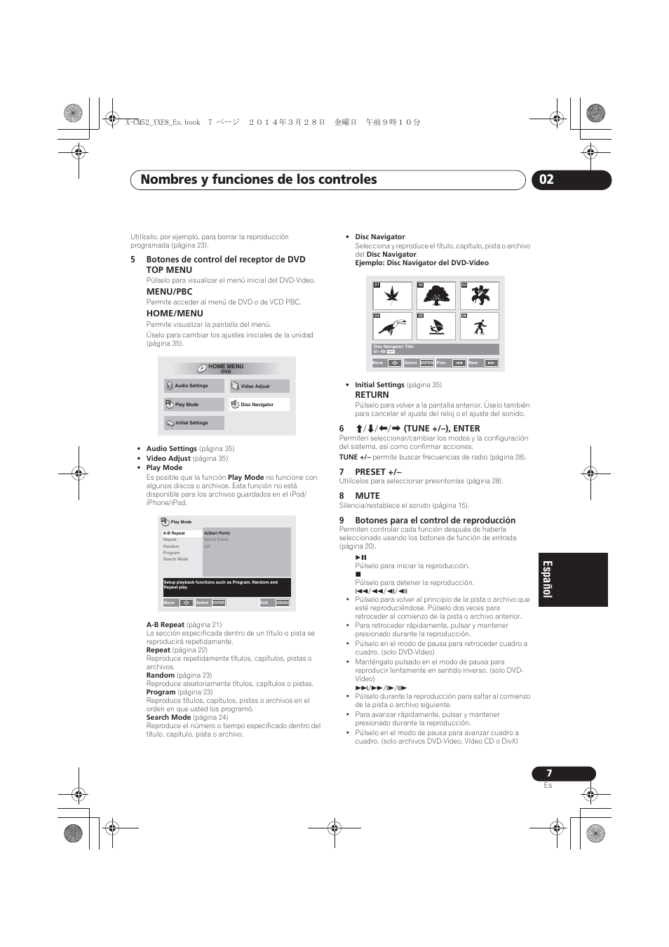 Nombres y funciones de los controles 02 | Pioneer X-CM52BT-W User Manual | Page 227 / 268