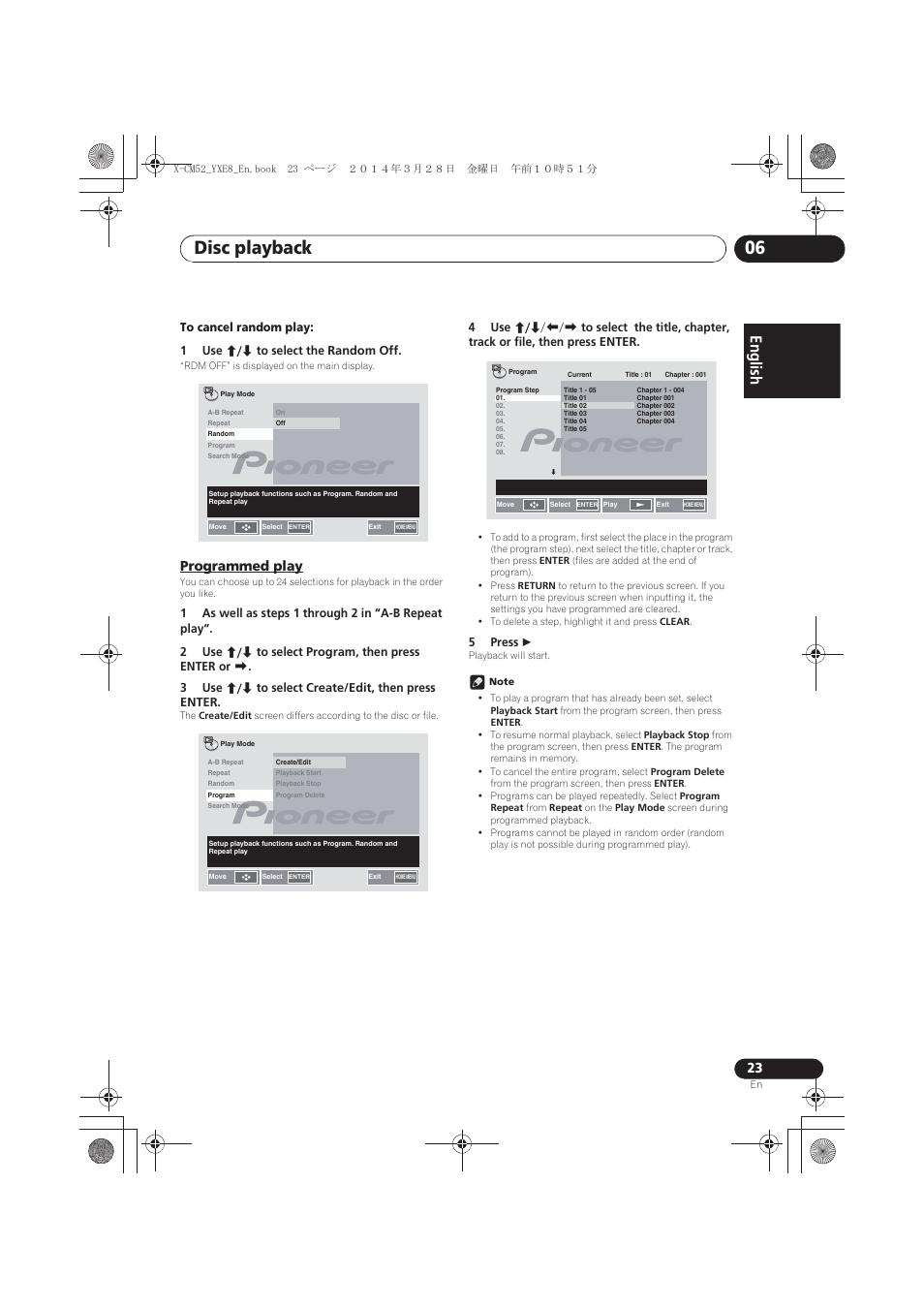 Programmed play, Disc playback 06, English | Pioneer X-CM52BT-W User Manual | Page 23 / 268