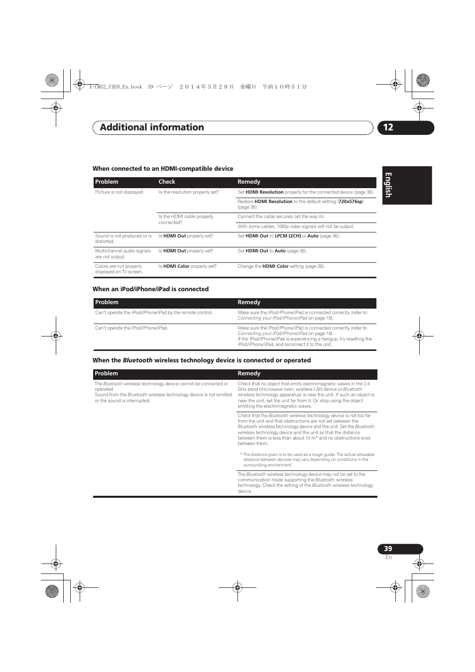 Additional information 12, English | Pioneer X-CM52BT-W User Manual | Page 39 / 268