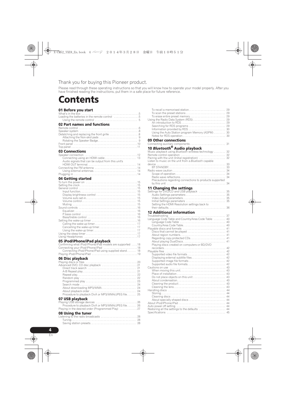 Pioneer X-CM52BT-W User Manual | Page 4 / 268