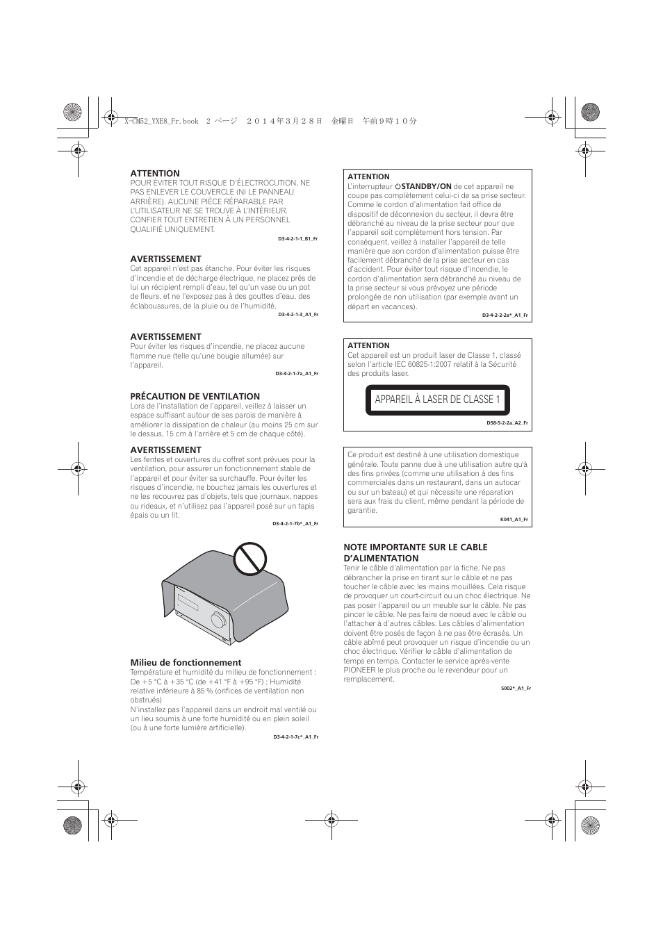Appareil à laser de classe 1 | Pioneer X-CM52BT-W User Manual | Page 46 / 268