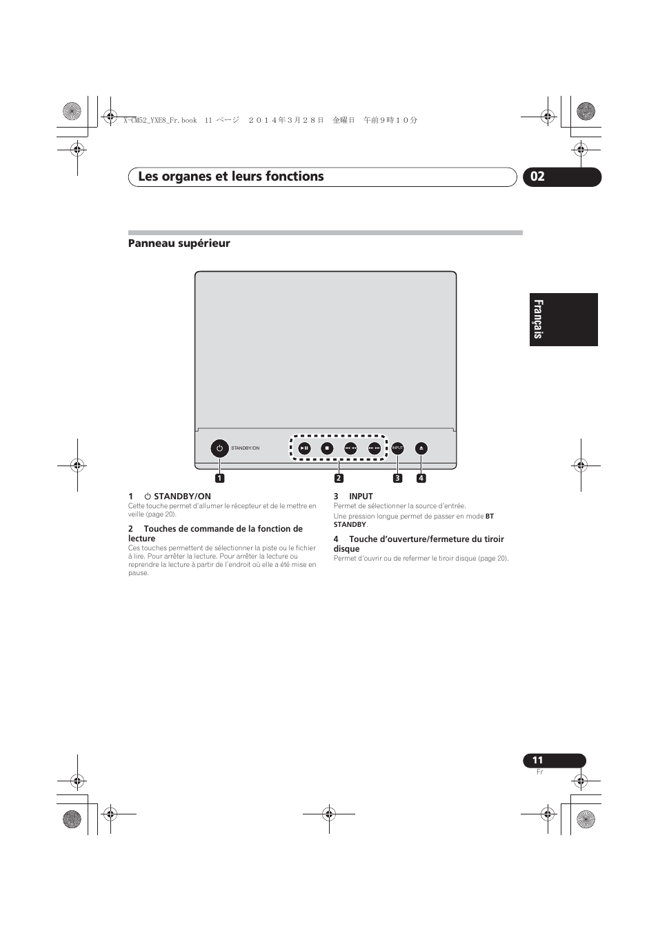 Panneau supérieur, Les organes et leurs fonctions 02 | Pioneer X-CM52BT-W User Manual | Page 55 / 268