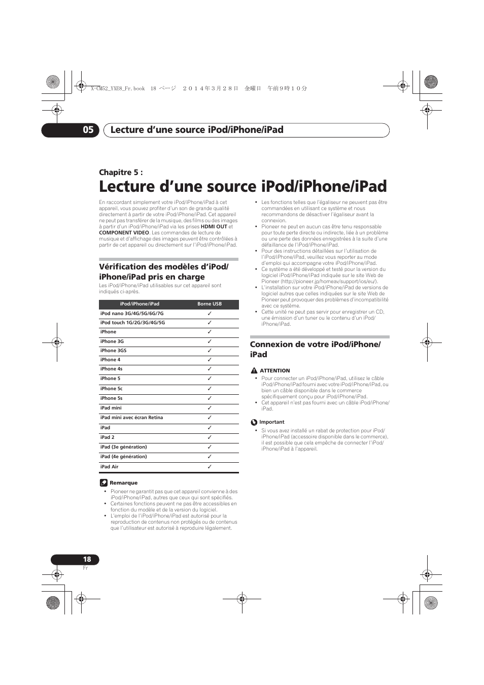05 lecture d’une source ipod/iphone/ipad, Charge, Connexion de votre ipod/iphone/ipad | Lecture d’une source ipod/iphone/ipad, Lecture d’une source ipod/iphone/ipad 05, Chapitre 5, Connexion de votre ipod/iphone/ ipad | Pioneer X-CM52BT-W User Manual | Page 62 / 268