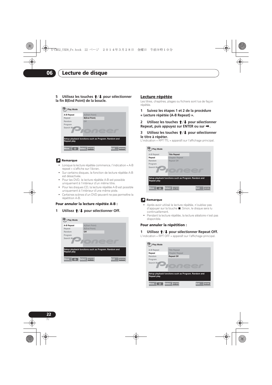 Lecture répétée, Lecture de disque 06 | Pioneer X-CM52BT-W User Manual | Page 66 / 268
