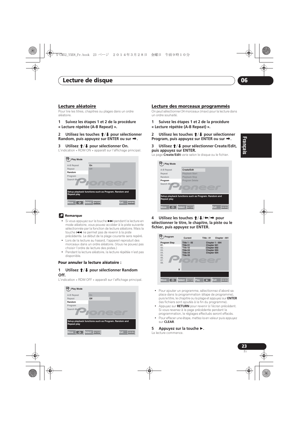 Lecture aléatoire, Lecture des morceaux programmés, Lecture de disque 06 | Pioneer X-CM52BT-W User Manual | Page 67 / 268