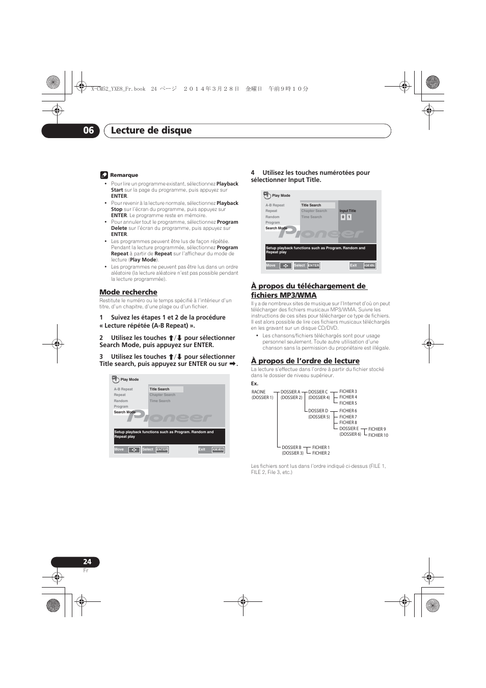 Mode recherche, À propos du téléchargement de fichiers mp3/wma, À propos de l’ordre de lecture | Lecture de disque 06 | Pioneer X-CM52BT-W User Manual | Page 68 / 268