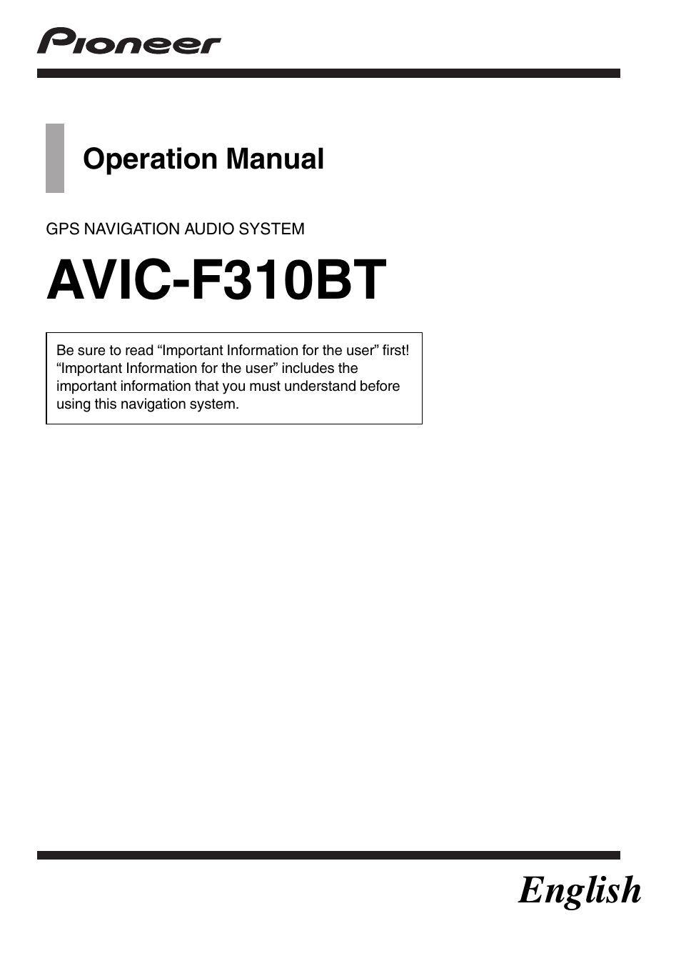 Pioneer AVIC-F310BT User Manual | 137 pages