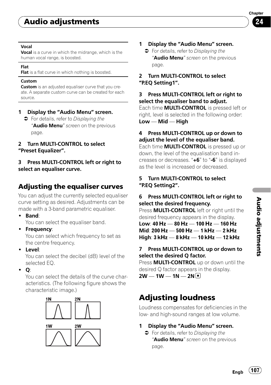 Adjusting the equaliser curves 107, Adjusting loudness, Audio adjustments | Adjusting the equaliser curves | Pioneer AVIC-F310BT User Manual | Page 107 / 137