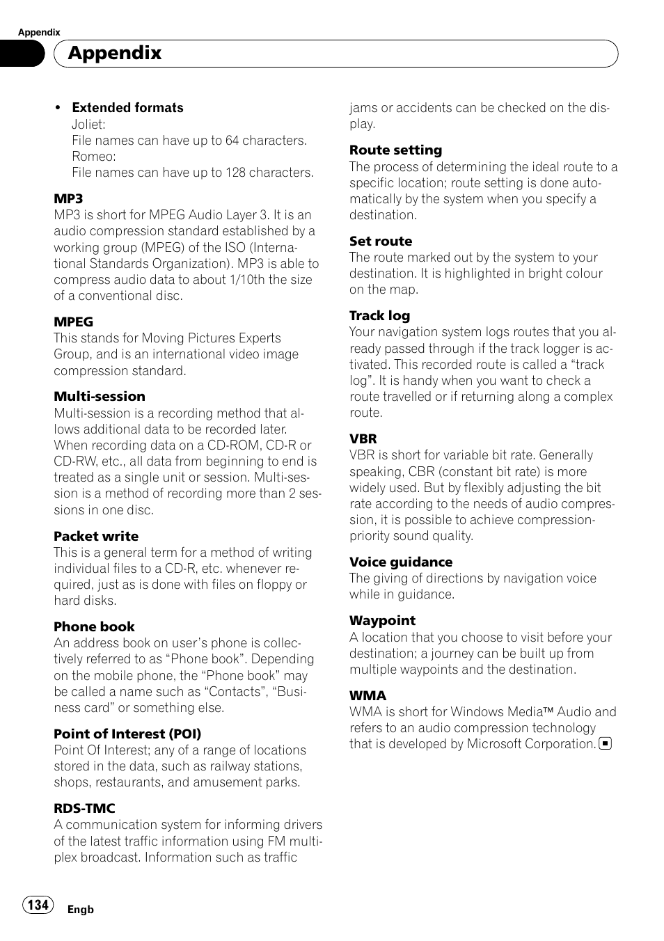 Appendix | Pioneer AVIC-F310BT User Manual | Page 134 / 137