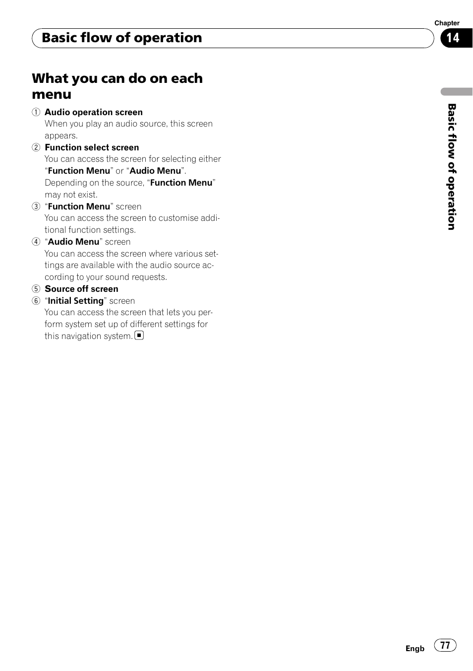 What you can do on each menu, Basic flow of operation | Pioneer AVIC-F310BT User Manual | Page 77 / 137