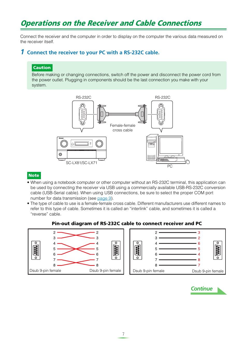 Operations on the receiver and cable connections, Continue | Pioneer SC-LX81 User Manual | Page 7 / 38