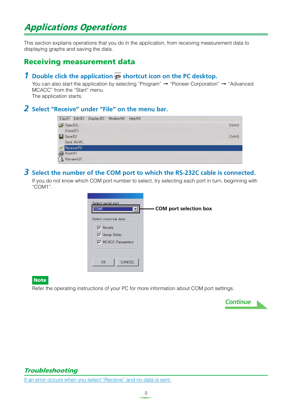 Applications operations, Receiving measurement data | Pioneer SC-LX81 User Manual | Page 9 / 38