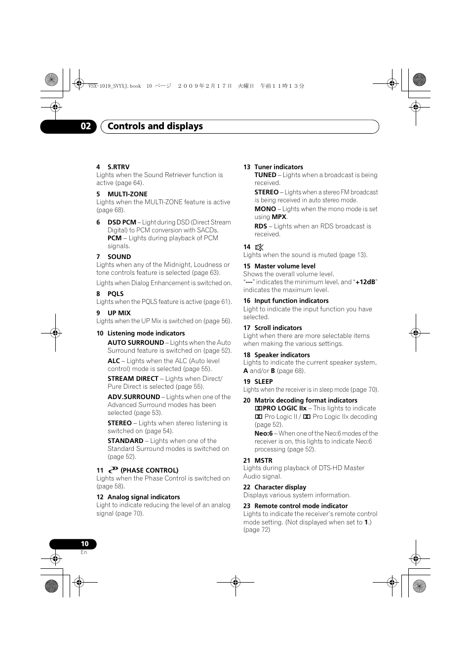 Controls and displays 02 | Pioneer VSX-1019AH-K User Manual | Page 10 / 127