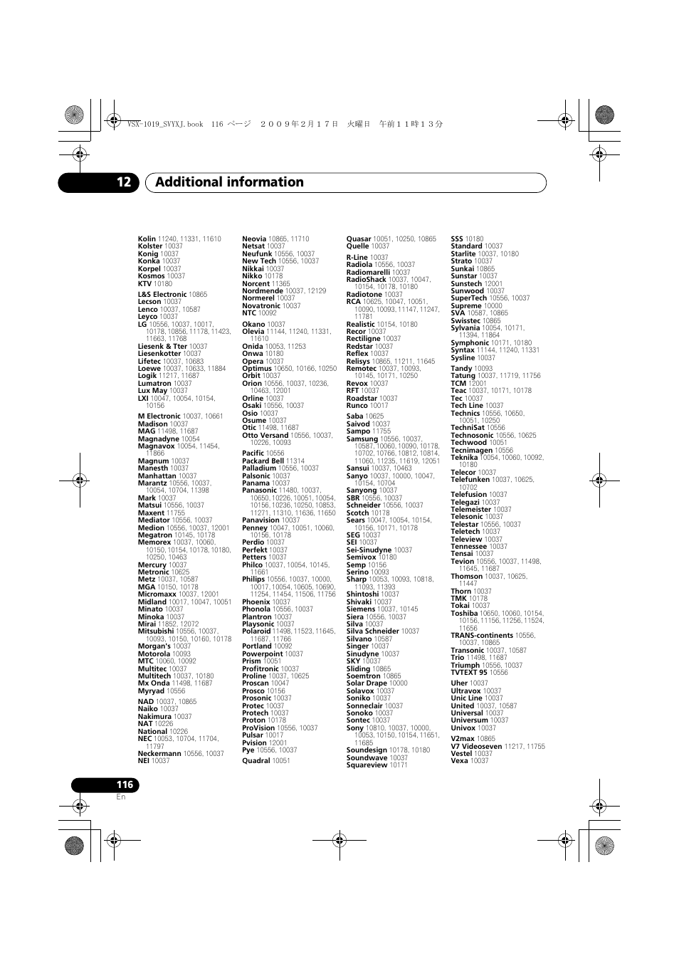 Additional information 12 | Pioneer VSX-1019AH-K User Manual | Page 116 / 127