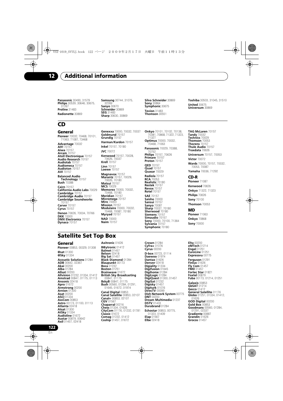 Additional information 12, Satellite set top box | Pioneer VSX-1019AH-K User Manual | Page 122 / 127