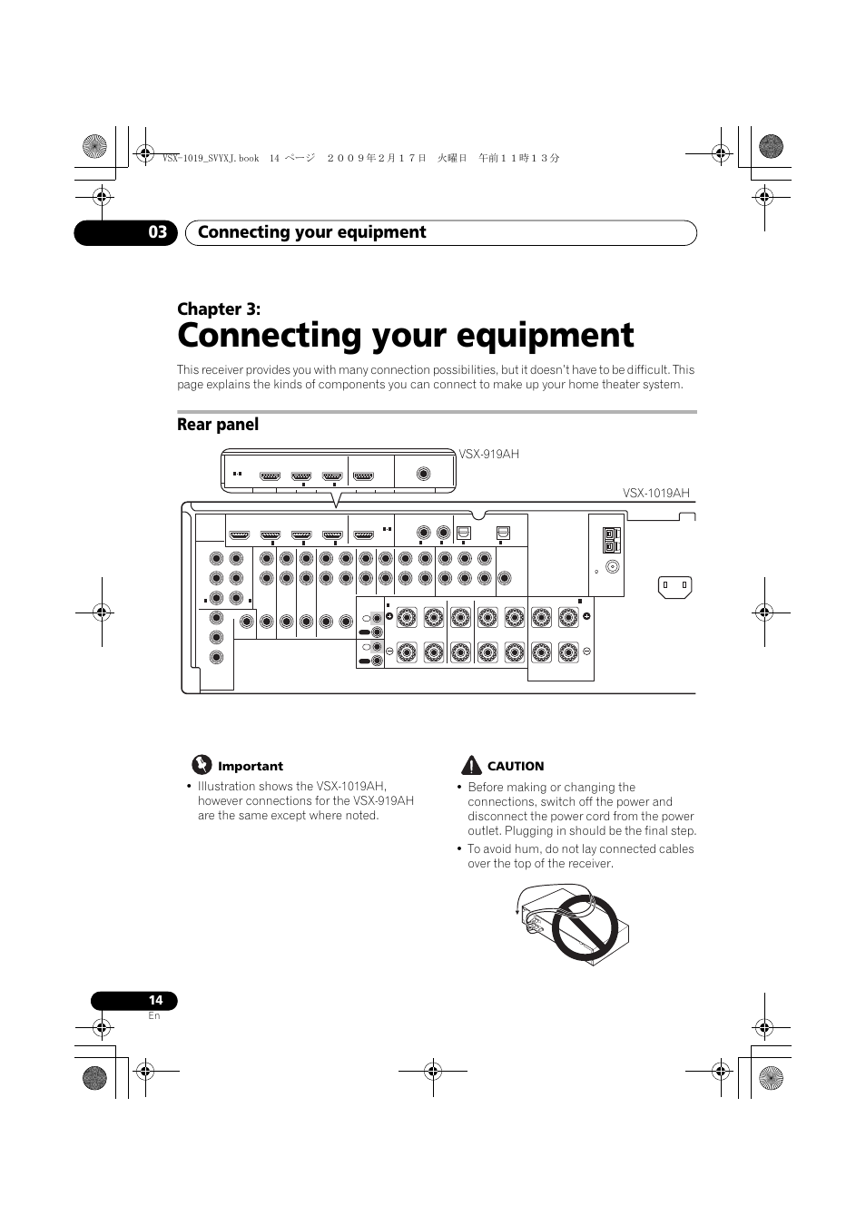 Rear panel, Connecting your equipment, Connecting your equipment 03 | Chapter 3 | Pioneer VSX-1019AH-K User Manual | Page 14 / 127