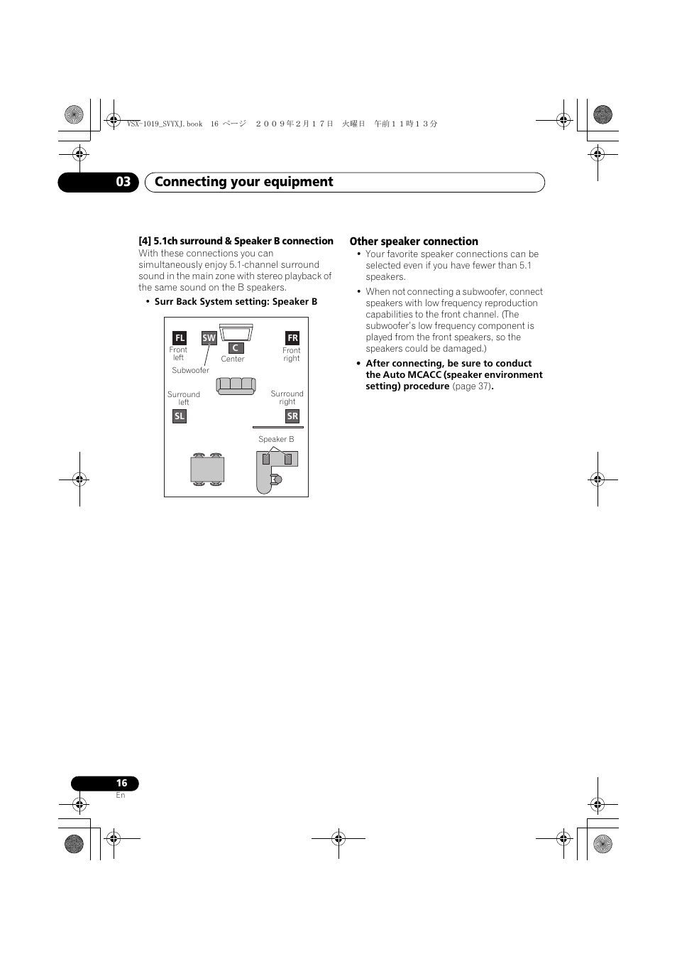 Other speaker connection, Connecting your equipment 03 | Pioneer VSX-1019AH-K User Manual | Page 16 / 127