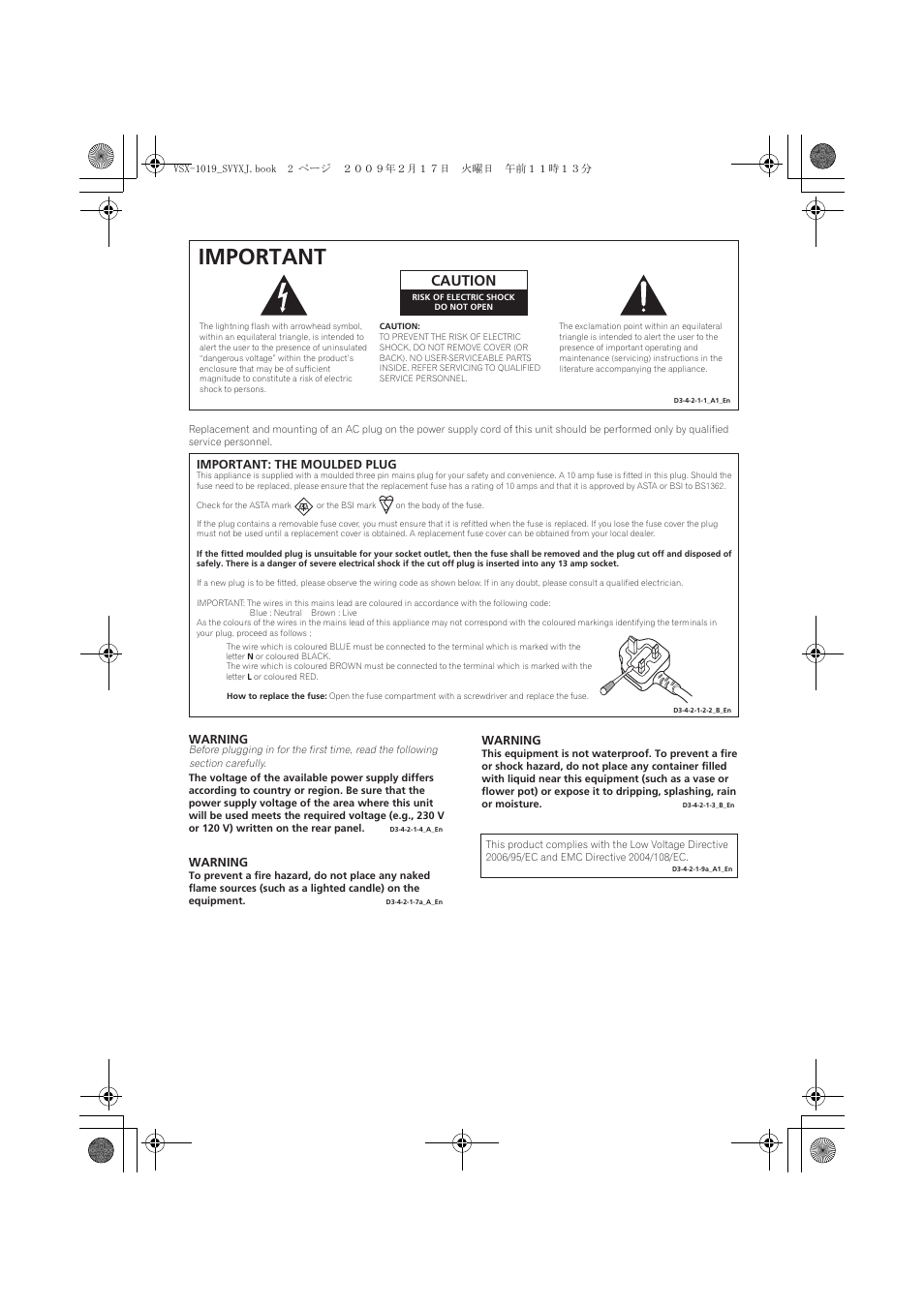 Important, Caution | Pioneer VSX-1019AH-K User Manual | Page 2 / 127