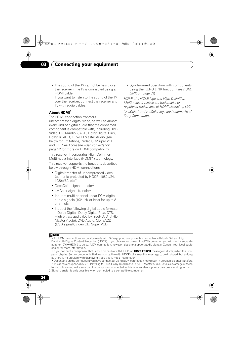 Connecting your equipment 03 | Pioneer VSX-1019AH-K User Manual | Page 24 / 127