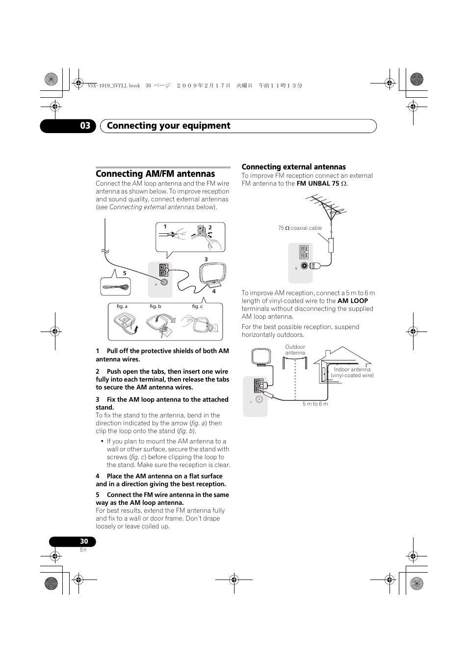 Connecting am/fm antennas, Connecting external antennas, Connecting your equipment 03 | Pioneer VSX-1019AH-K User Manual | Page 30 / 127
