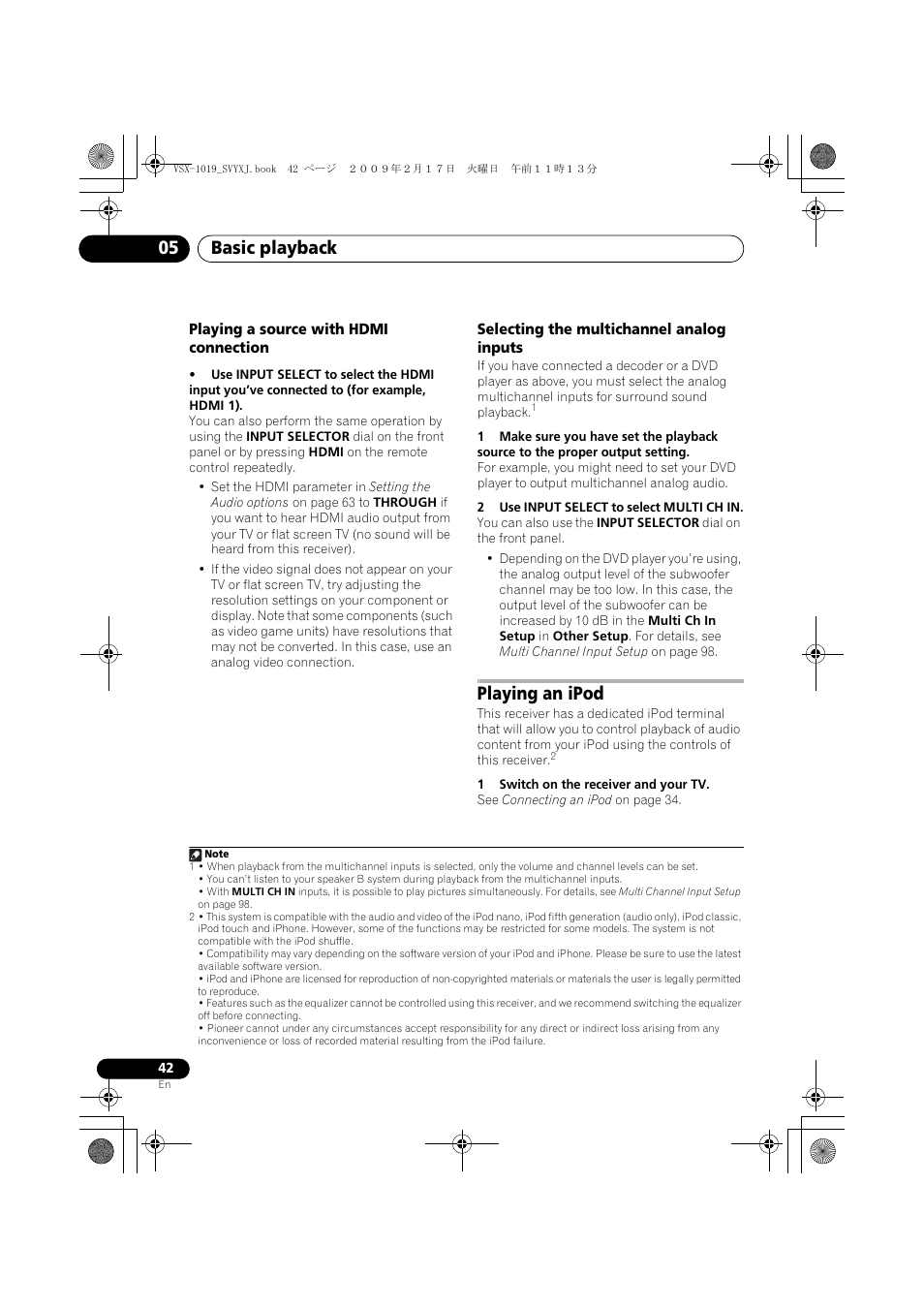Playing an ipod, Basic playback 05 | Pioneer VSX-1019AH-K User Manual | Page 42 / 127