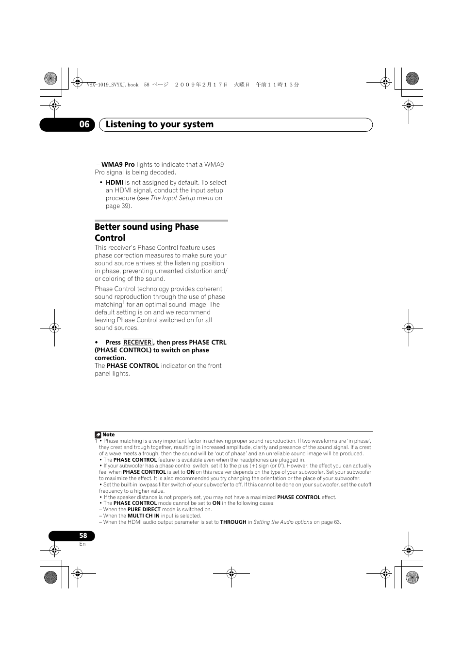 Better sound using phase control, Listening to your system 06 | Pioneer VSX-1019AH-K User Manual | Page 58 / 127