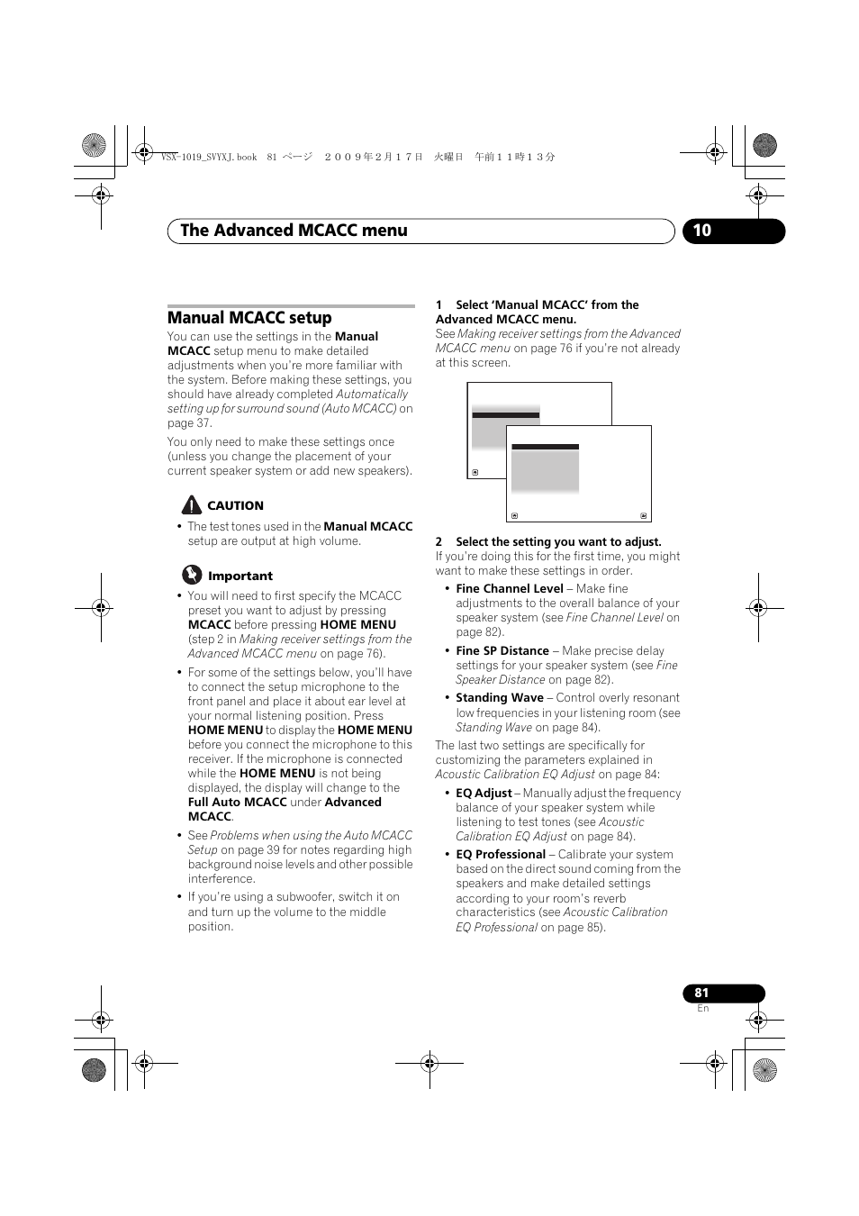 Manual mcacc setup, The advanced mcacc menu 10 | Pioneer VSX-1019AH-K User Manual | Page 81 / 127