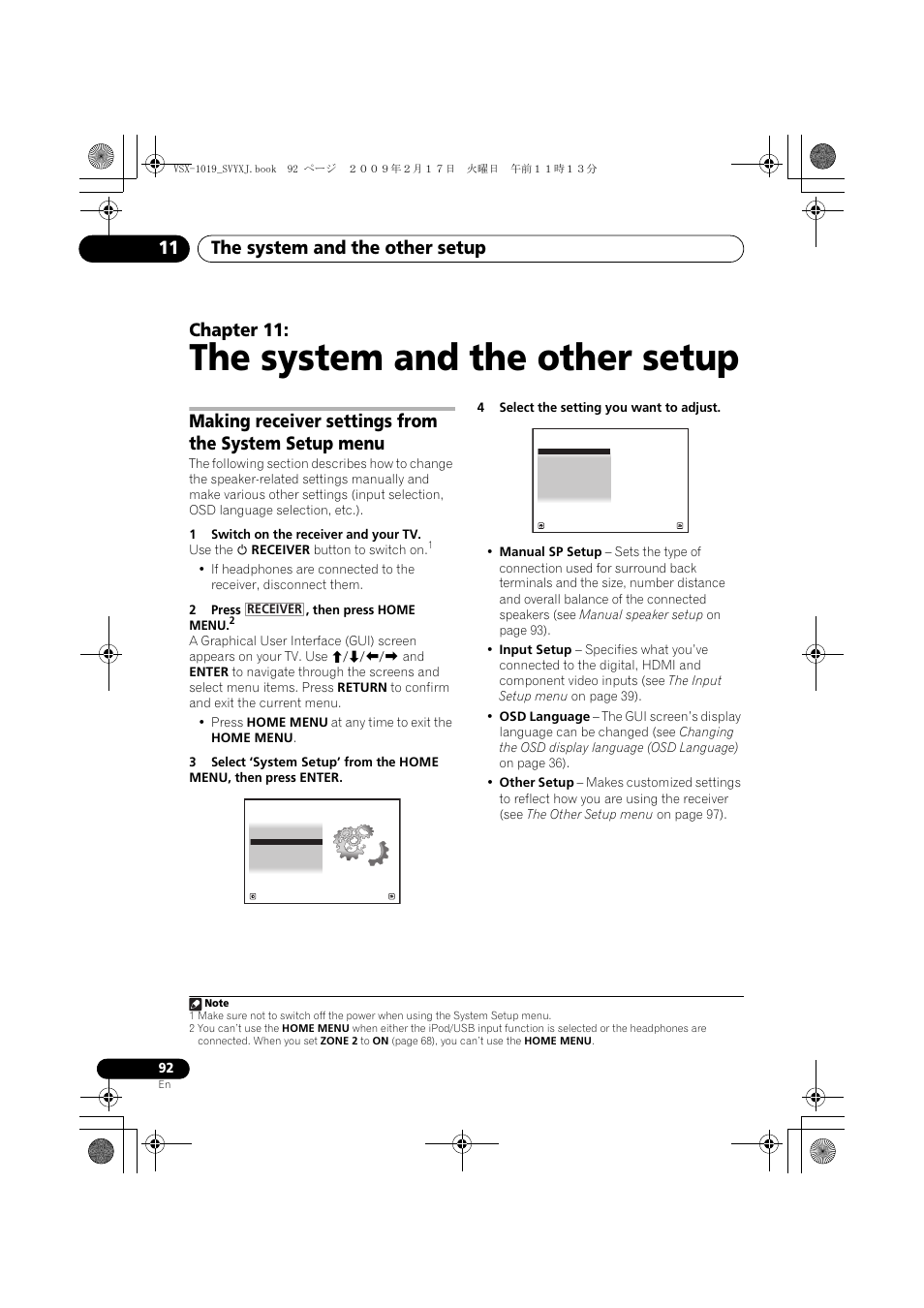 The system and the other setup, The system and the other setup 11, Chapter 11 | Pioneer VSX-1019AH-K User Manual | Page 92 / 127