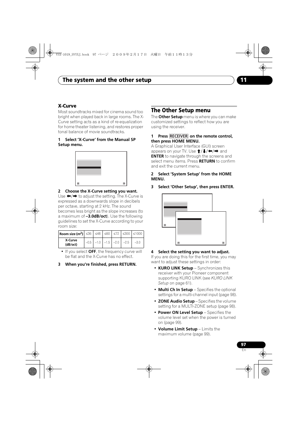 X-curve, The other setup menu, The system and the other setup 11 | Pioneer VSX-1019AH-K User Manual | Page 97 / 127