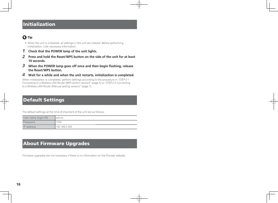 Initialization, Default settings, About firmware upgrades | Pioneer SC-LX88-K User Manual | Page 16 / 128