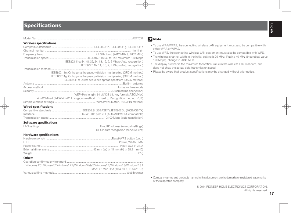 Specifications | Pioneer SC-LX88-K User Manual | Page 17 / 128