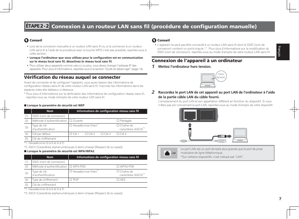 Étape 2-2, Vérification du réseau auquel se connecter, Connexion de l’appareil à un ordinateur | Pioneer SC-LX88-K User Manual | Page 23 / 128