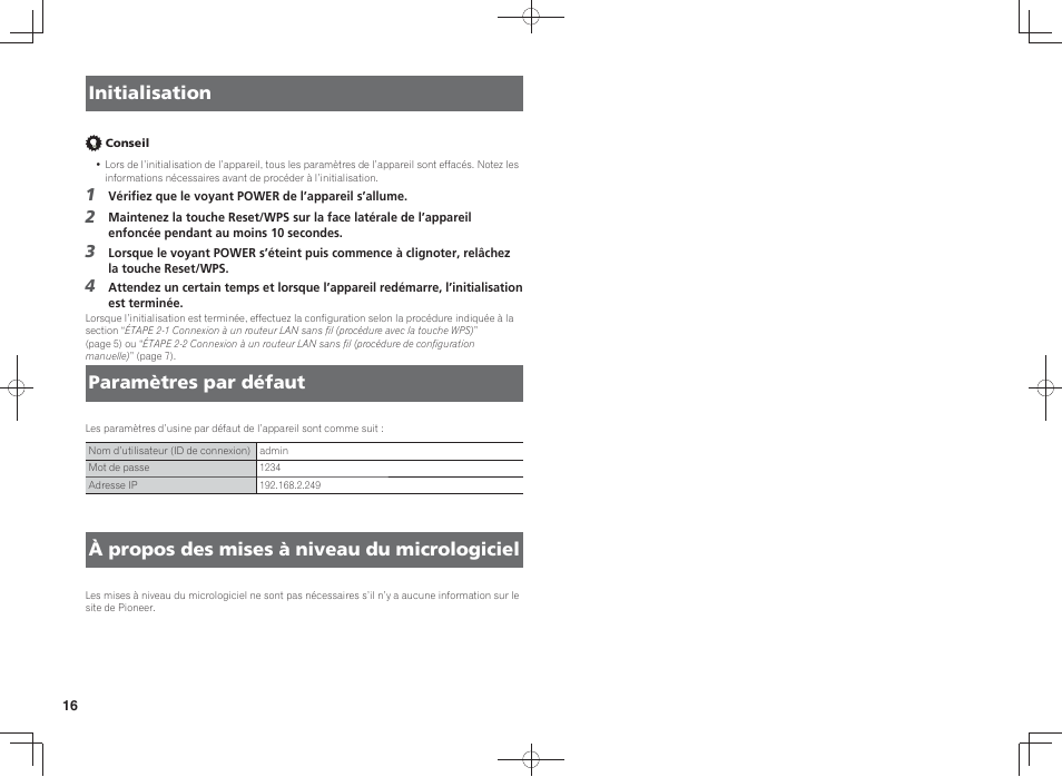 Initialisation, Paramètres par défaut, À propos des mises à niveau du micrologiciel | Pioneer SC-LX88-K User Manual | Page 32 / 128